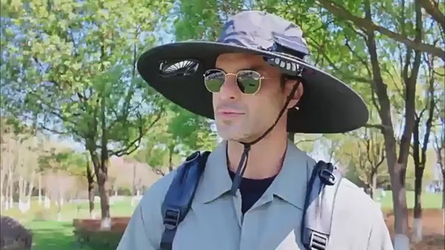 Solar-Fan-Hat-Wide-Brim-Sun-Hat-with-2-Solar-Fan-Hat-with-Solar-Fans-Built-in-Fishing-Hat-with-Fan-for-Men-Waterproof-Outdoor-Hiking-Camping-Fishing-Hat-Grey--Sports--Outdoors